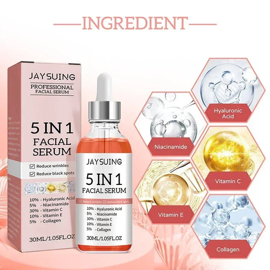5 In1 Hyaluronic Acid Facial Serum Moisturizing Brightening Lightening Fine Lines Vitamin C Pore Shrinking Serum Skincare 30ml